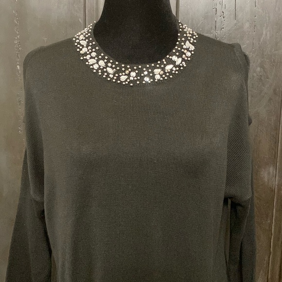 Cato Black open shoulder with beaded rhinestone collar sweater - Size medium - Picture 4 of 11